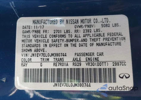 2018 Infiniti Q60 3.0T Luxe from USA, damaged, VIN JN1EV7EL0JM390744